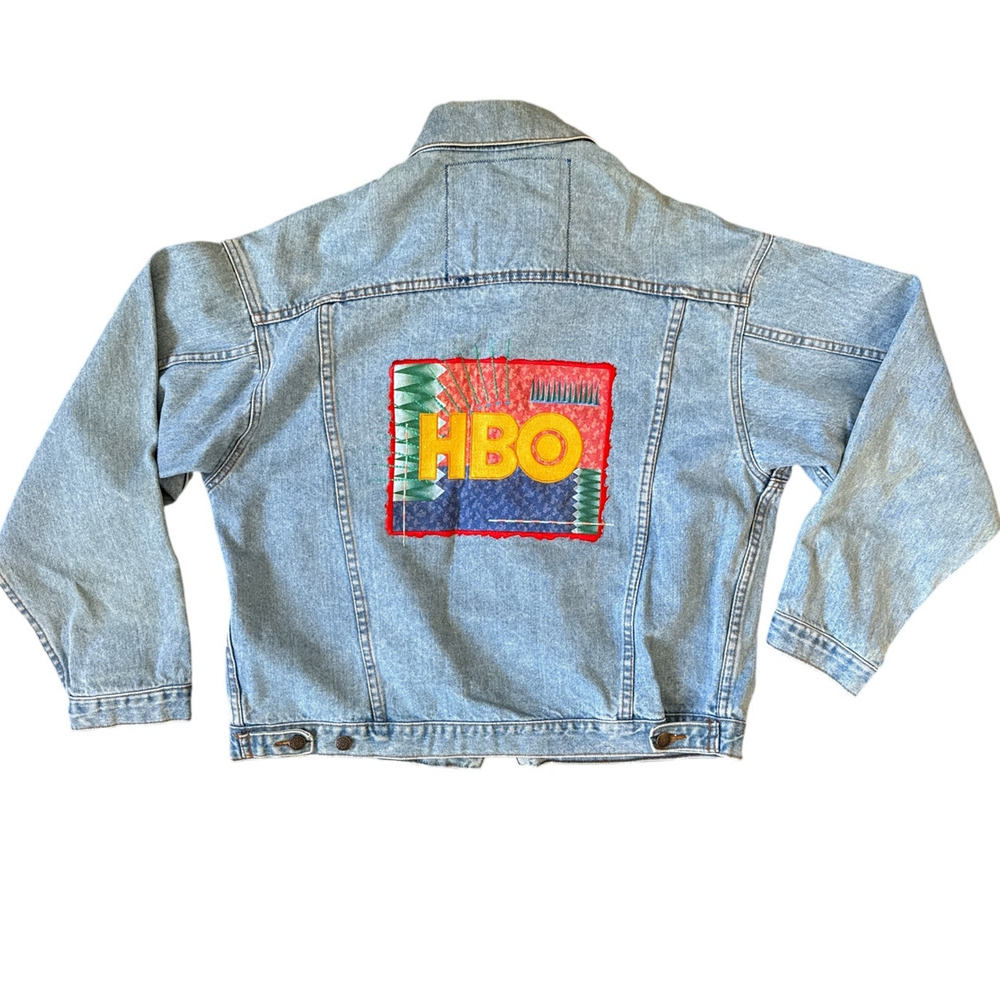 Vintage 90s HBO Branded Denim Jean Jacket Size Large